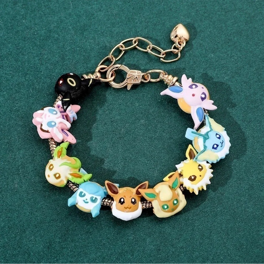 Gold Plated Pokémon Eeveelution Themed Charm Bracelet Adjustable Sizing Design